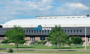 Blue Arena wall sign from the west wall